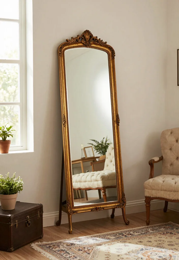 12 Bedroom Mirror Wall Decor Ideas to Make the Room Feel Brighter 14 12 Vintage Inspired Mirror Wall Decor Ideas to Brighten Your Bedroom 4. Vintage Floor Mirrors 0