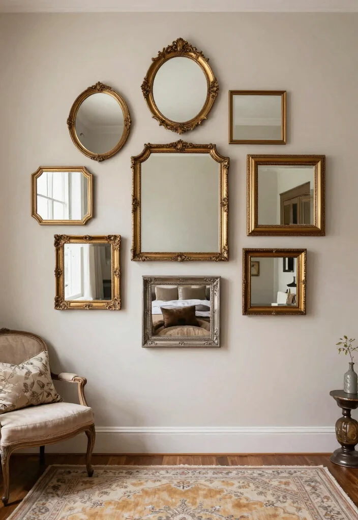 12 Bedroom Mirror Wall Decor Ideas to Make the Room Feel Brighter 25 12 Vintage Inspired Mirror Wall Decor Ideas to Brighten Your Bedroom 5. Vintage Mirror Cluster 0