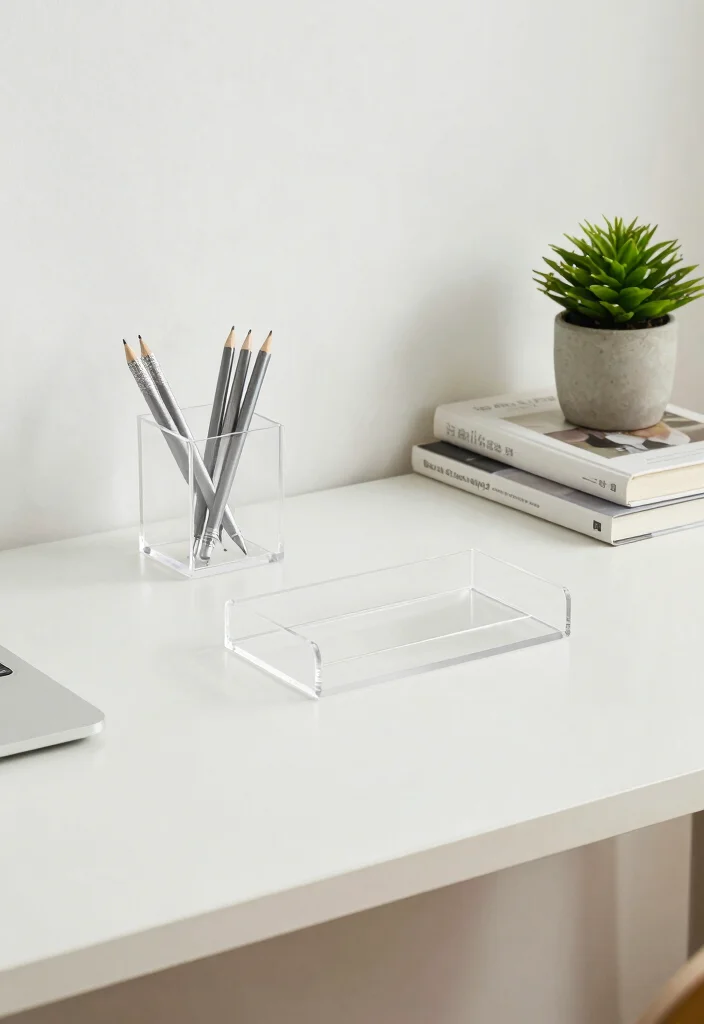 12 Work Desk Organization Ideas for Better Focus 14 12 Work Desk Organization Ideas for Productivity 4. Go for Clear Desk Accessories 0