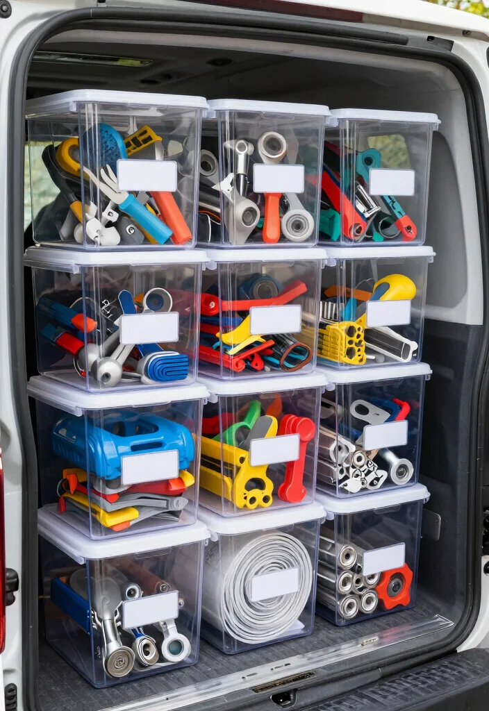 12 Work Van Organization Ideas for On the Job Efficiency 23 12 Work Van Organization Ideas for Efficiency on the Job 3. Clear Storage Bins 0
