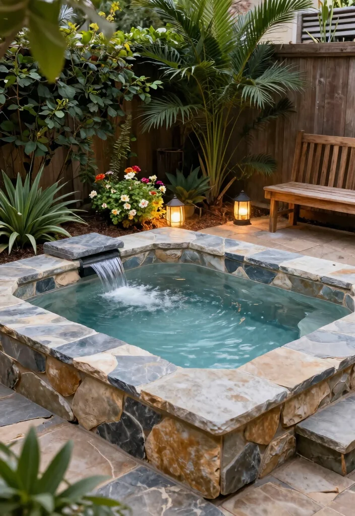 14 Backyard Jacuzzi Patio Ideas for a Luxury Home Retreat 1 14 Backyard Jacuzzi Patio Ideas for Luxury at Home 1. Natural Stone Jacuzzi Escape 0