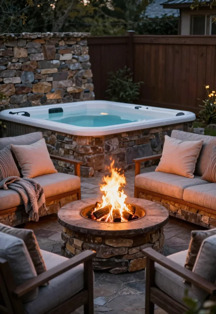 14 Backyard Jacuzzi Patio Ideas for a Luxury Home Retreat 20 14 Backyard Jacuzzi Patio Ideas for Luxury at Home 10. Cozy Fire Pit Jacuzzi Combo 0