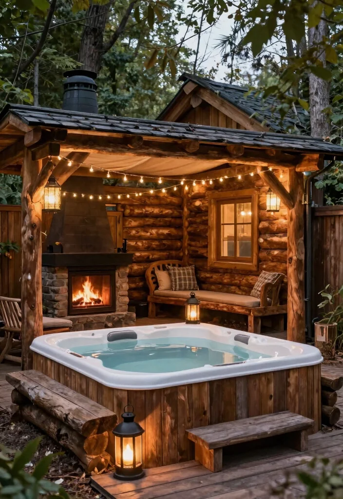14 Backyard Jacuzzi Patio Ideas for a Luxury Home Retreat 54 14 Backyard Jacuzzi Patio Ideas for Luxury at Home 14. Rustic Cabin Jacuzzi Retreat 0