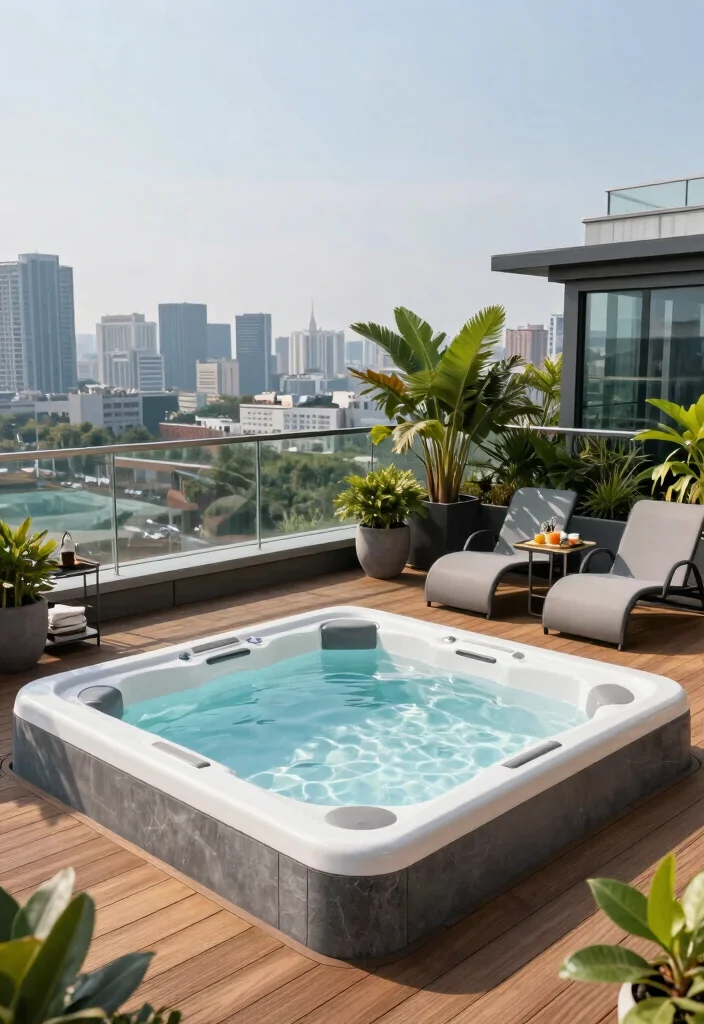 14 Backyard Jacuzzi Patio Ideas for a Luxury Home Retreat 4 14 Backyard Jacuzzi Patio Ideas for Luxury at Home 4. Rooftop Jacuzzi Oasis 0