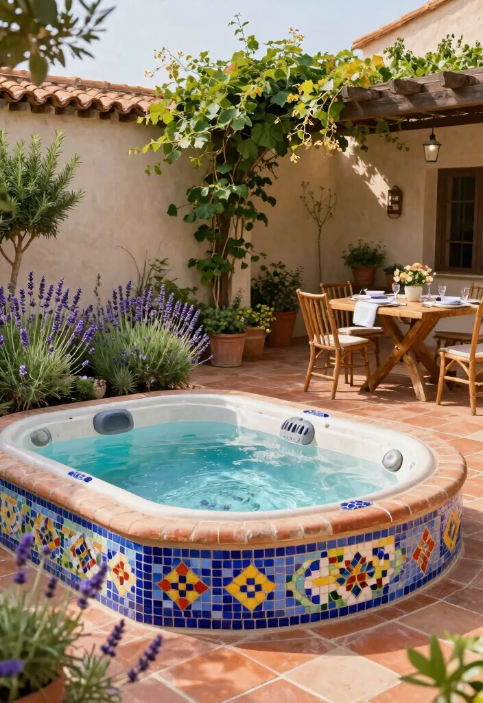 14 Backyard Jacuzzi Patio Ideas for a Luxury Home Retreat 18 14 Backyard Jacuzzi Patio Ideas for Luxury at Home 8. Classic Mediterranean Jacuzzi Escape 0