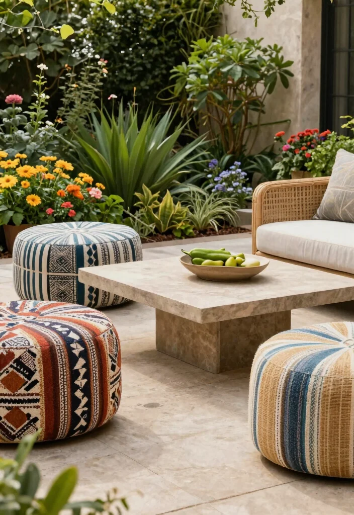 14 Backyard Seating Ideas for Comfortable Outdoor Entertaining 13. Stylish Outdoor Ottomans 0