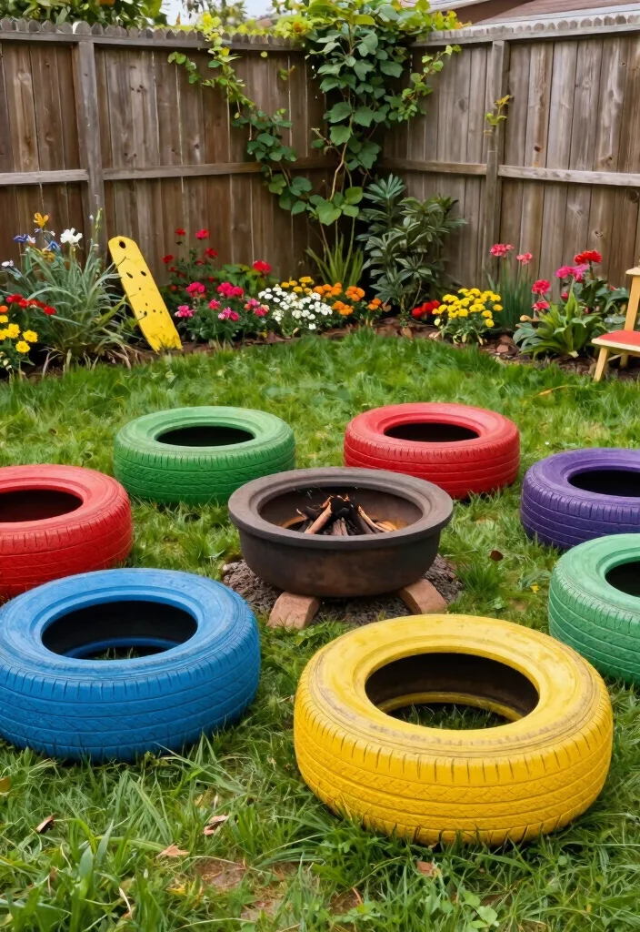 14 Backyard Seating Ideas for Comfortable Outdoor Entertaining 5. Recycled Tire Seats 0