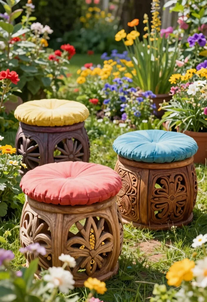14 Backyard Seating Ideas for Comfortable Outdoor Entertaining 7. Adorable Garden Stools 0