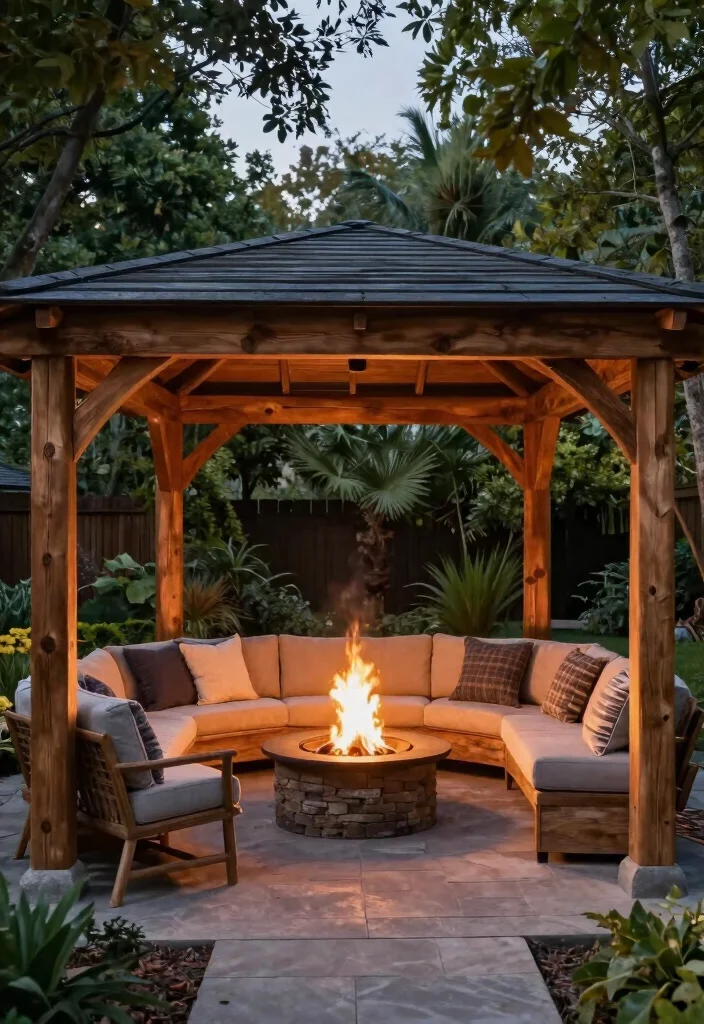 14 Backyard Shade Ideas to Stay Cool and Comfortable 12. Shade Structures with Fire Pits 0