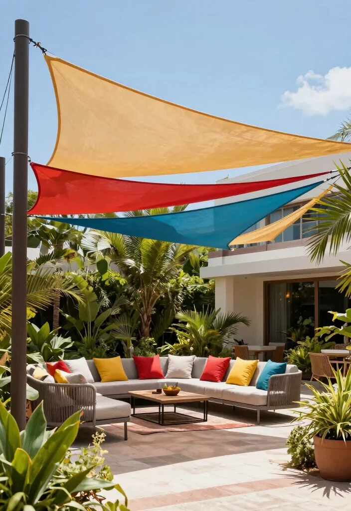 14 Backyard Shade Ideas to Stay Cool and Comfortable 4. Shade Sail Structures 0