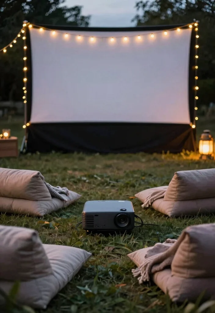 14 Backyard Sitting Area Ideas for Relaxed Everyday Use 12. Outdoor Movie Night Setup 0