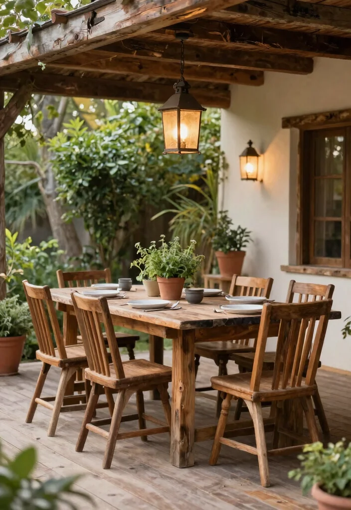 14 Backyard Sitting Area Ideas for Relaxed Everyday Use 13. Rustic Outdoor Dining Area 0
