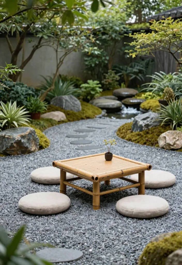 14 Backyard Sitting Area Ideas for Relaxed Everyday Use 3. Zen Garden Sitting Area 0