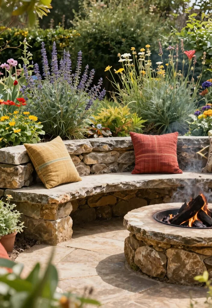 14 Backyard Sitting Area Ideas for Relaxed Everyday Use 5. Earthy Stone Bench Retreat 0
