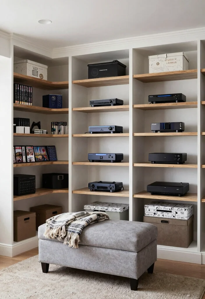 14 Basement Media Room Ideas for Movies and Gaming 10. Smart Storage Solutions 0