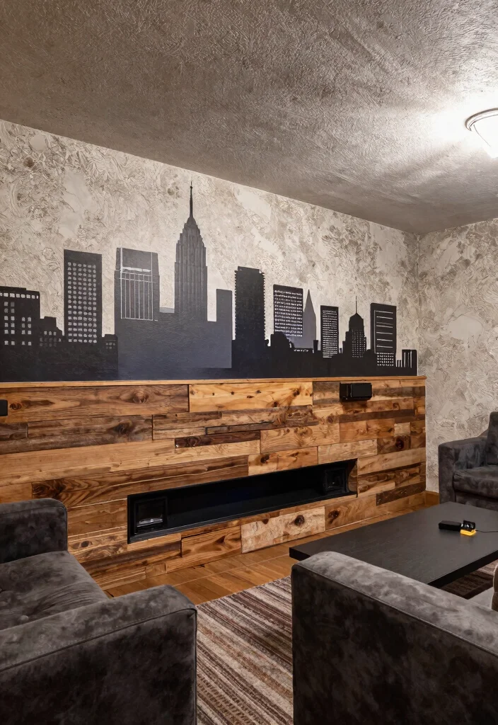 14 Basement Media Room Ideas for Movies and Gaming 13. Artistic Wall Treatments 0