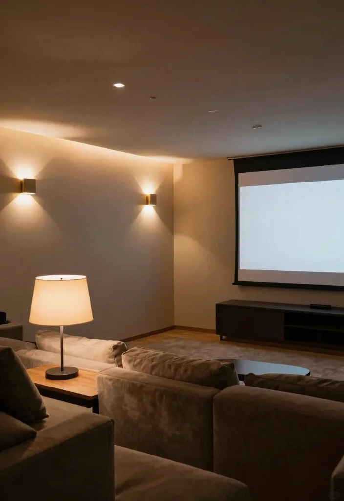 14 Basement Media Room Ideas for Movies and Gaming 3. Layered Lighting 0