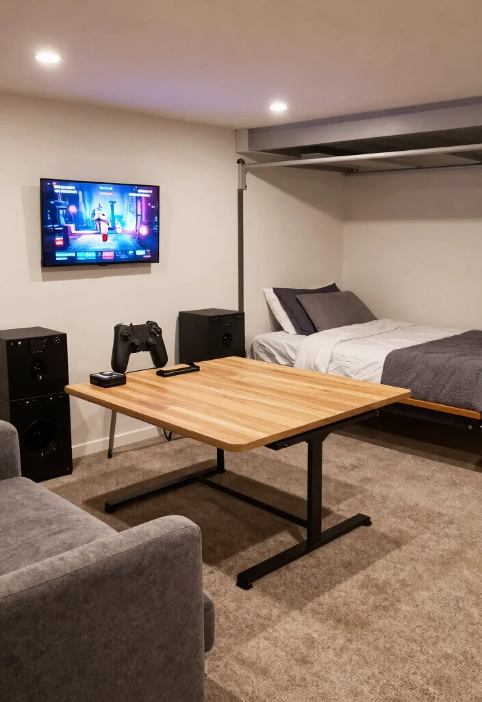 14 Basement Media Room Ideas for Movies and Gaming 7. Multi Functional Spaces 0