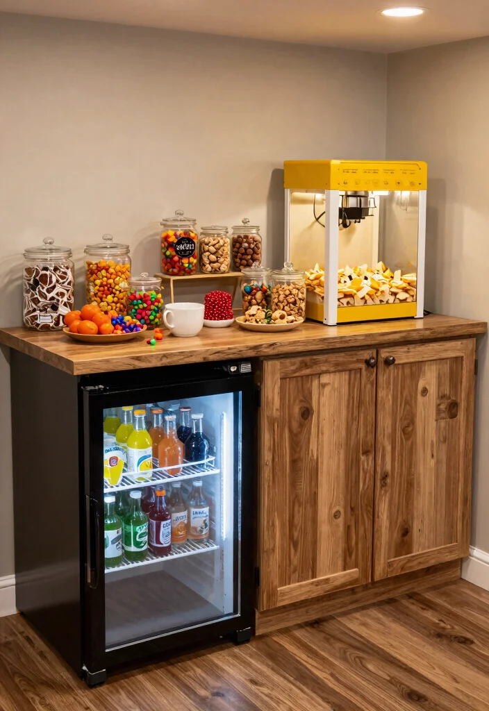 14 Basement Media Room Ideas for Movies and Gaming 9. Unique Snack Bar 0