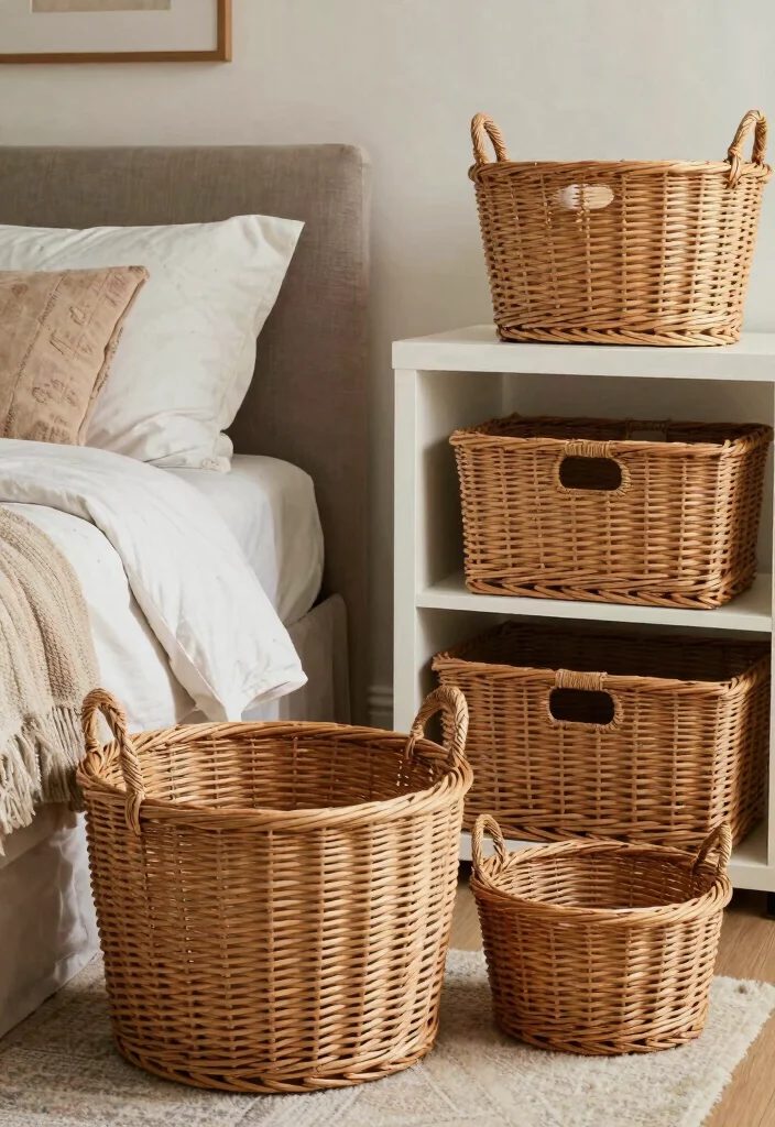 14 Bedroom Organization Ideas for Calm Functional Spaces 5. Stylish Baskets for Storage 0