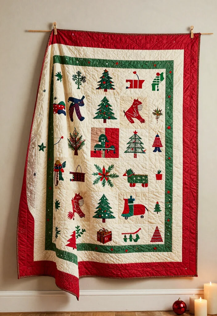14 Christmas Wall Decor Ideas for Festive Homes 12. Holiday Themed Quilts 0