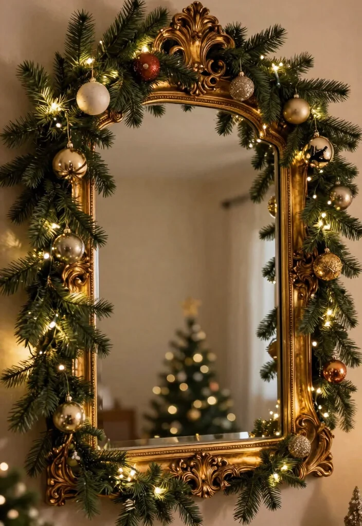 14 Christmas Wall Decor Ideas for Festive Homes 5. Antique Mirrors with Holiday Accents 0