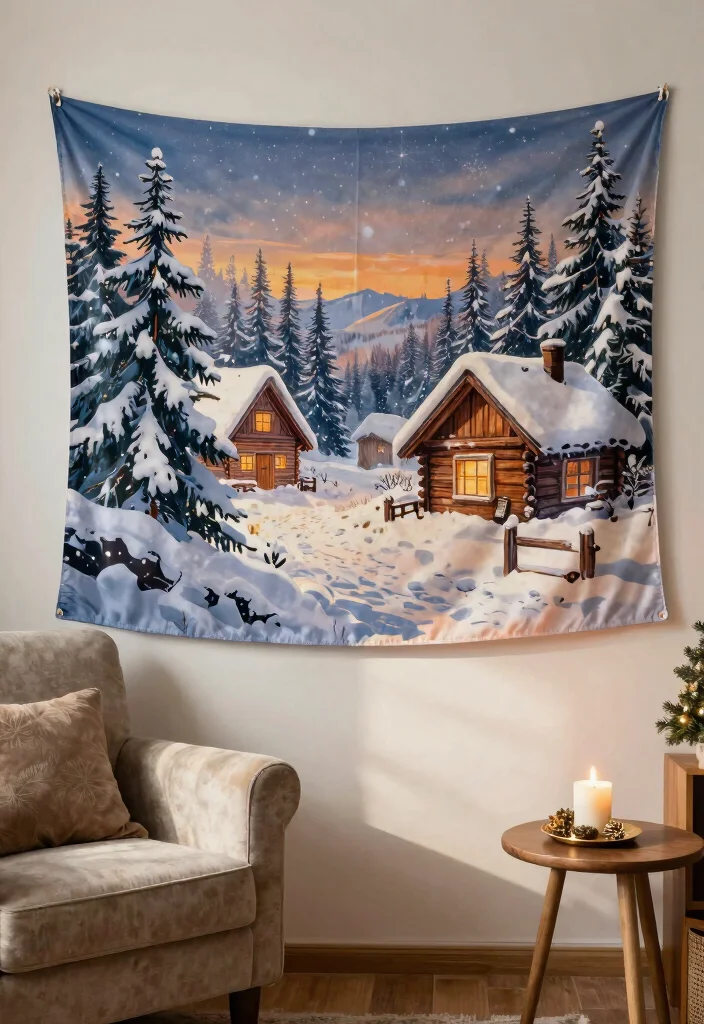 14 Christmas Wall Decor Ideas for Festive Homes 6. Holiday Themed Tapestries 0