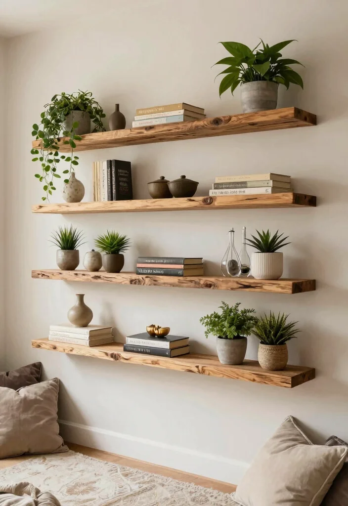 14 DIY Living Room Wall Decor Ideas on a Budget 11. DIY Wall Shelves 0