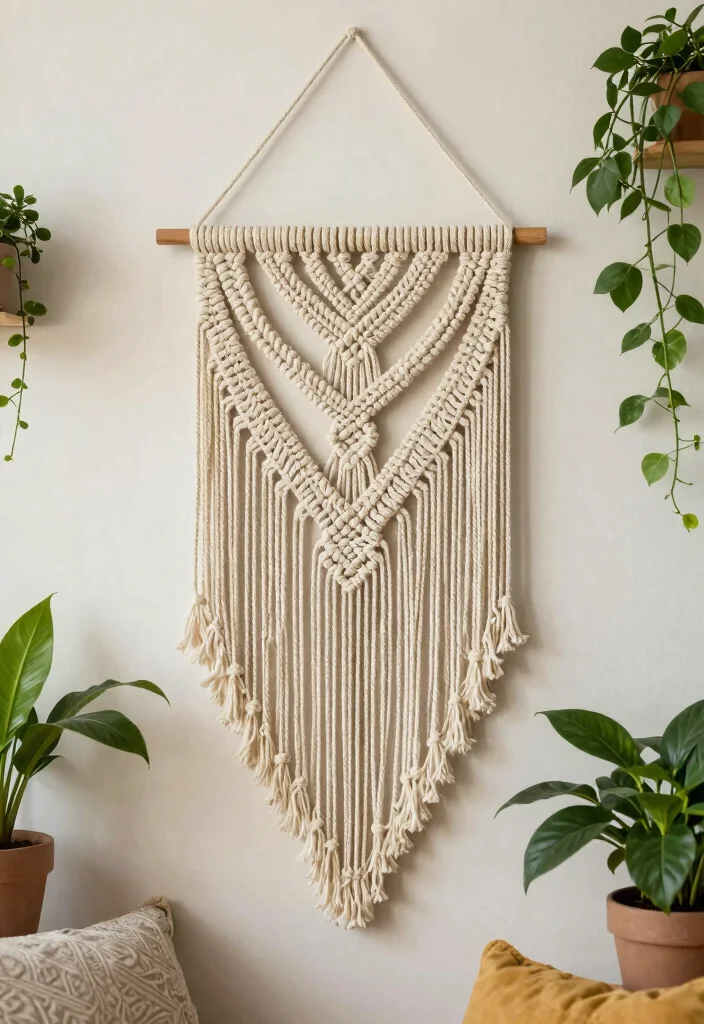 14 DIY Living Room Wall Decor Ideas on a Budget 5. Macram Wall Art 0