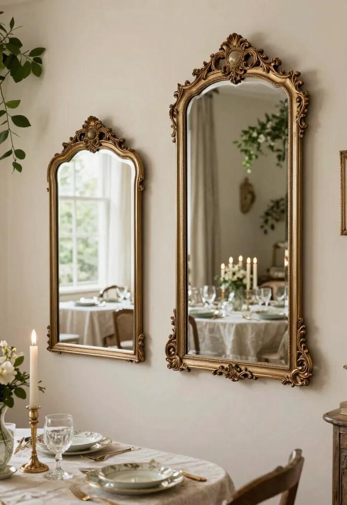 14 Dining Room Mirror Wall Decor Ideas for Depth 11. Vintage Vanity Mirrors 0