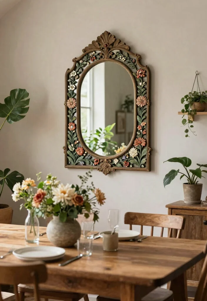 14 Dining Room Mirror Wall Decor Ideas for Depth 13. Mirrors with Nature Themes 0