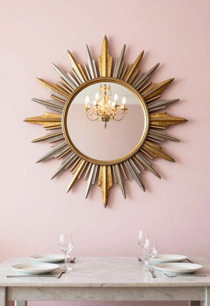 14 Dining Room Mirror Wall Decor Ideas for Depth 4. Vintage Mirror with a Twist 0