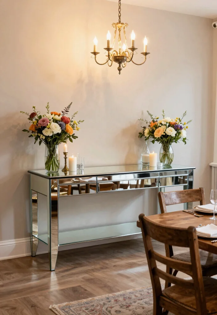 14 Dining Room Mirror Wall Decor Ideas for Depth 6. Mirrored Buffet or Sideboard 0