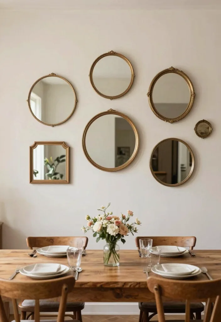 14 Dining Room Mirror Wall Decor Ideas for Depth 7. Round Mirrors for Softness 0