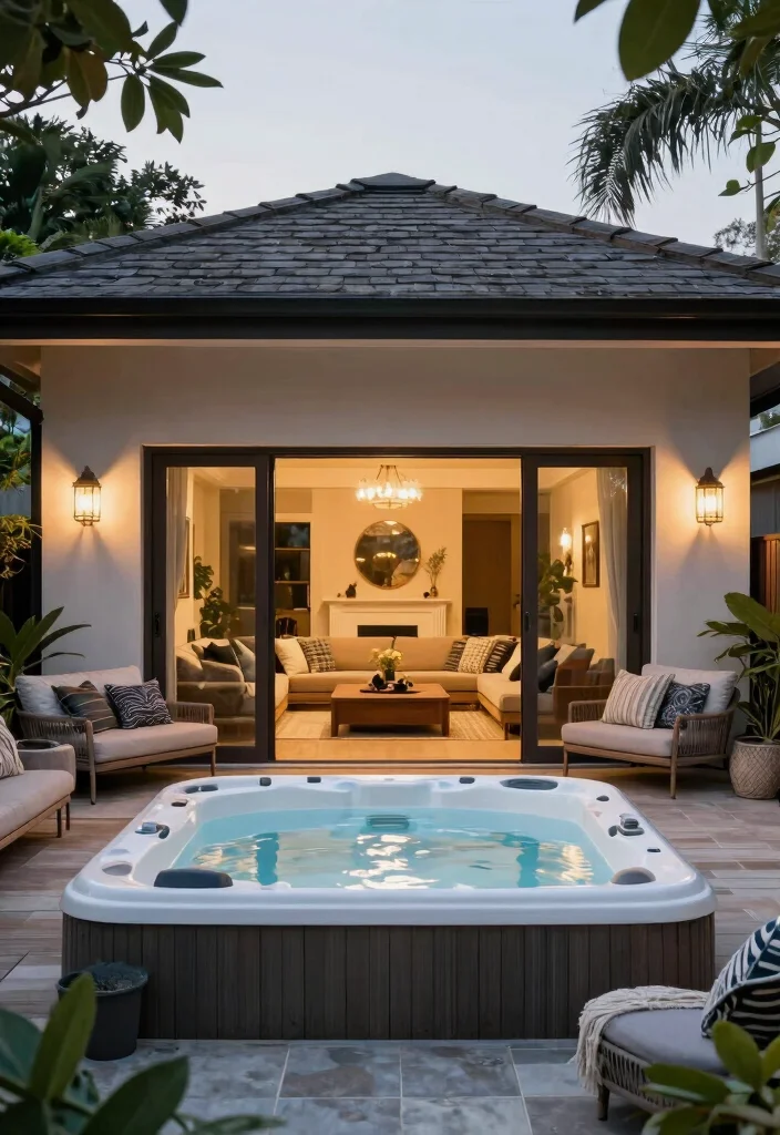 14 Enclosed Backyard Hot Tub Ideas for Privacy and Year Round Use 12. Elegant Roofed Patio Escape 0
