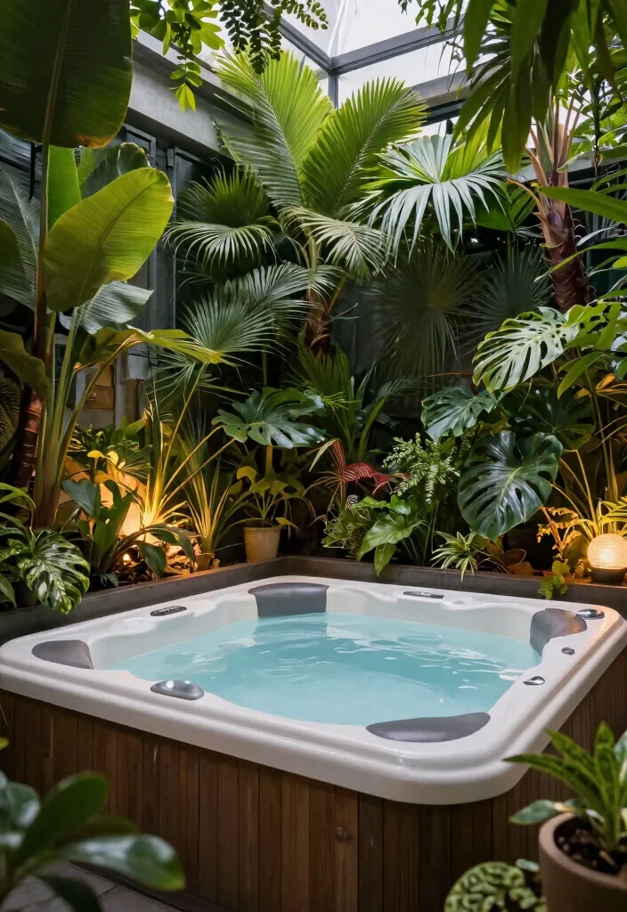 14 Enclosed Backyard Hot Tub Ideas for Privacy and Year Round Use 14. Urban Jungle Hot Tub Space 0