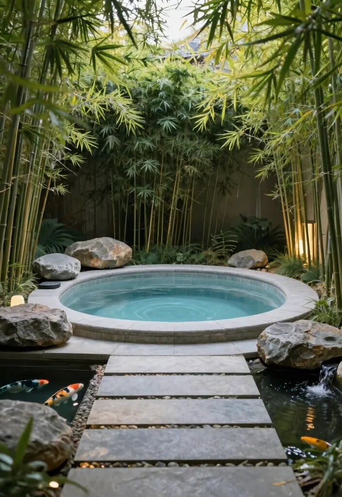 14 Enclosed Backyard Hot Tub Ideas for Privacy and Year Round Use 5. Zen Retreat with Stone Pathways 0