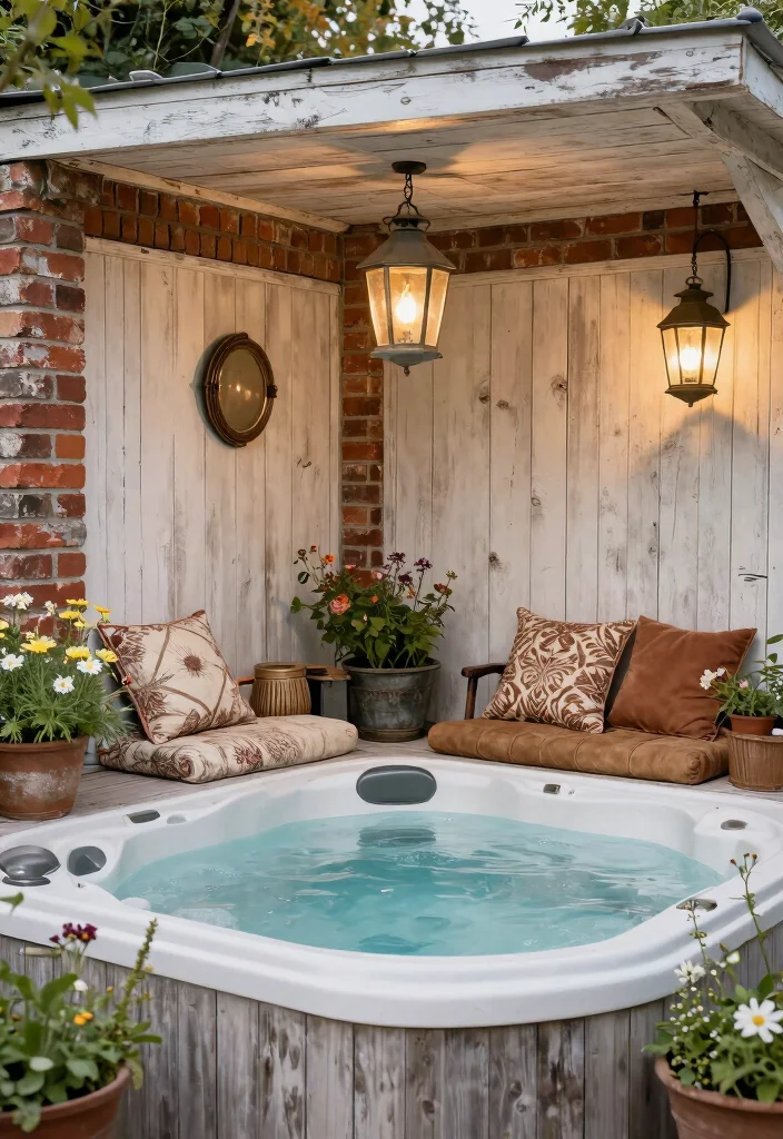 14 Enclosed Backyard Hot Tub Ideas for Privacy and Year Round Use 7. Vintage Chic Enclosure 0