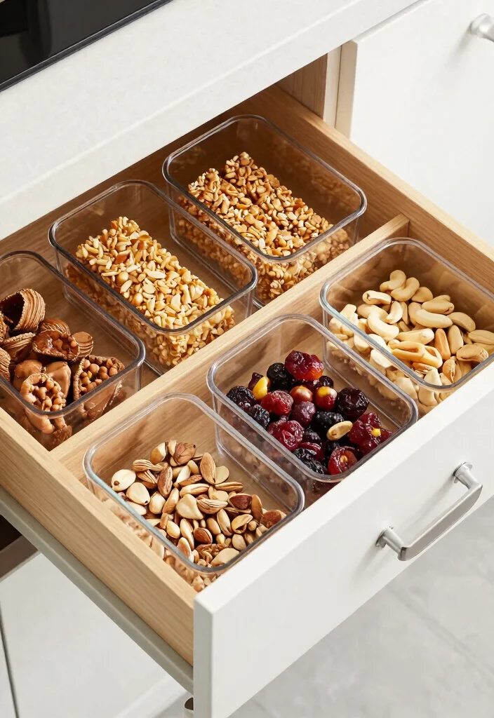 14 Kitchen Cabinet Organization Ideas for Smooth Daily Cooking 52 14 Kitchen Cabinet Organization Ideas for Daily Cooking 12. Drawer Bins for Snacks 0