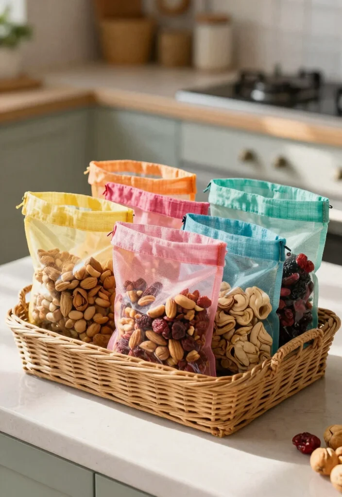 14 Kitchen Cabinet Organization Ideas for Smooth Daily Cooking 25 14 Kitchen Cabinet Organization Ideas for Daily Cooking 5. Reusable Produce Bags for Snacks 0
