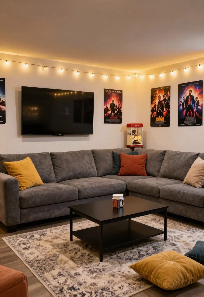 14 L Shaped Basement Layout Ideas for Better Flow 1. Cozy Movie Den 0