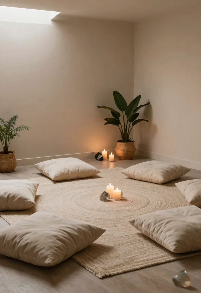 14 L Shaped Basement Layout Ideas for Better Flow 13. Serene Meditation Space 0