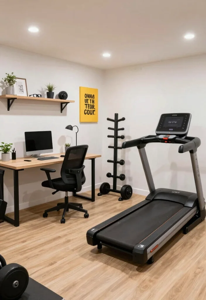 14 L Shaped Basement Layout Ideas for Better Flow 14. Adaptive Home Gym and Office 0