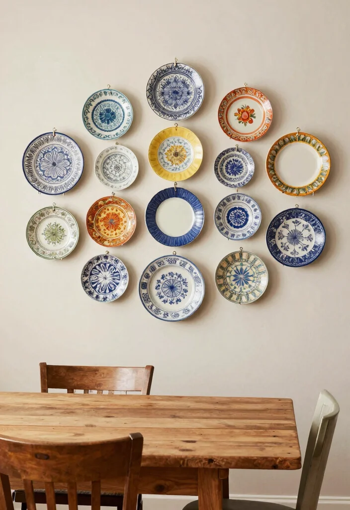 14 Large Dining Room Wall Decor Ideas for Statement Walls 10. Decorative Plates Display 0