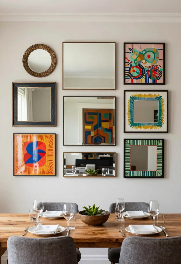 14 Large Dining Room Wall Decor Ideas for Statement Walls 14. Layered Mirrors and Art 0