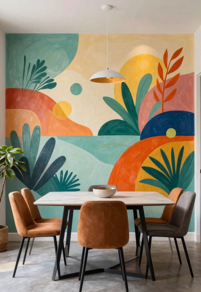 14 Large Dining Room Wall Decor Ideas for Statement Walls 4. Bold Mural or Wallpaper 0