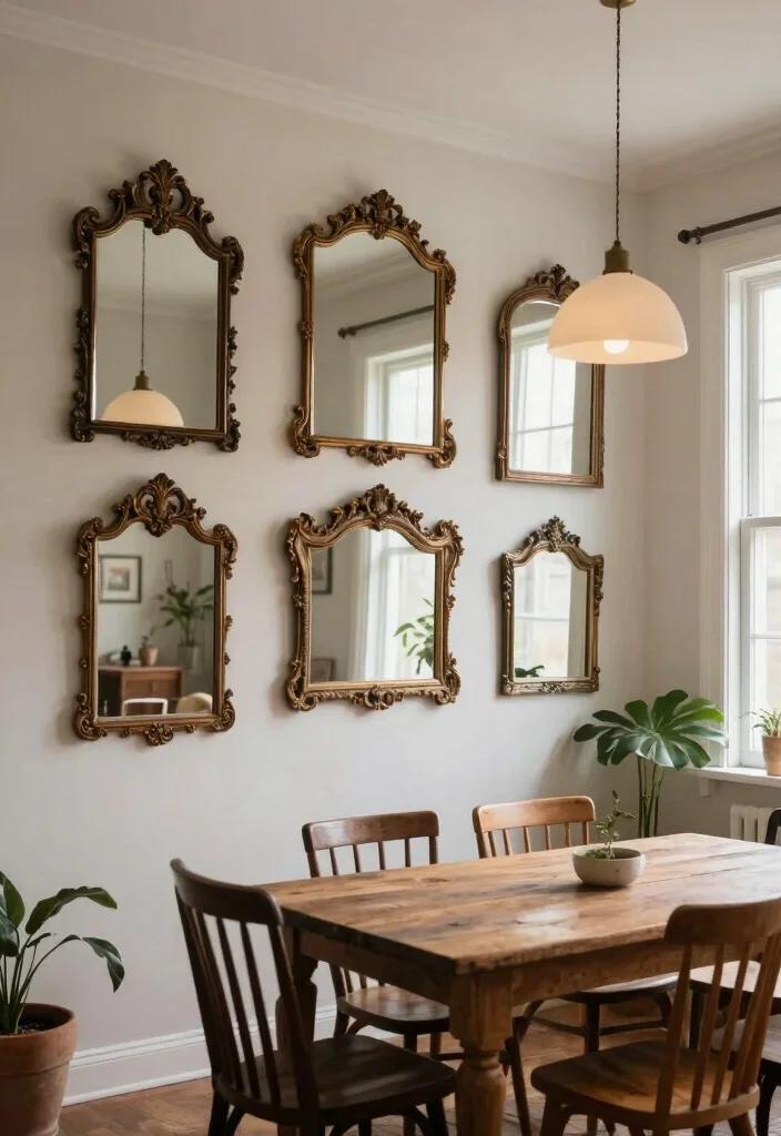 14 Large Dining Room Wall Decor Ideas for Statement Walls 5. Vintage Mirrors 0