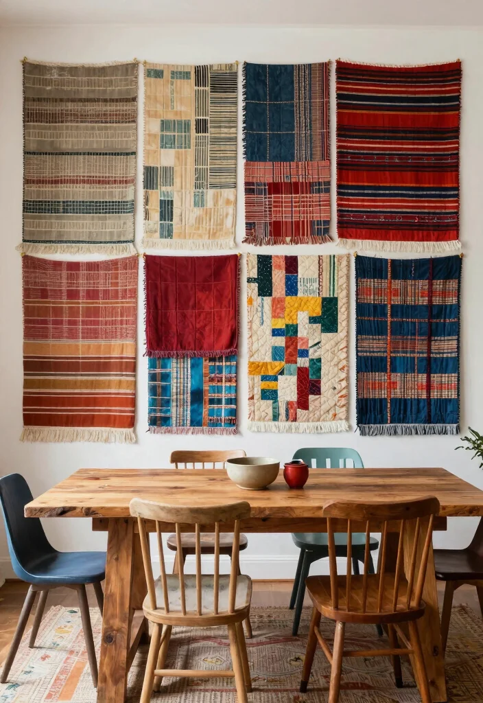 14 Large Dining Room Wall Decor Ideas for Statement Walls 7. Boho Textile Collage 0