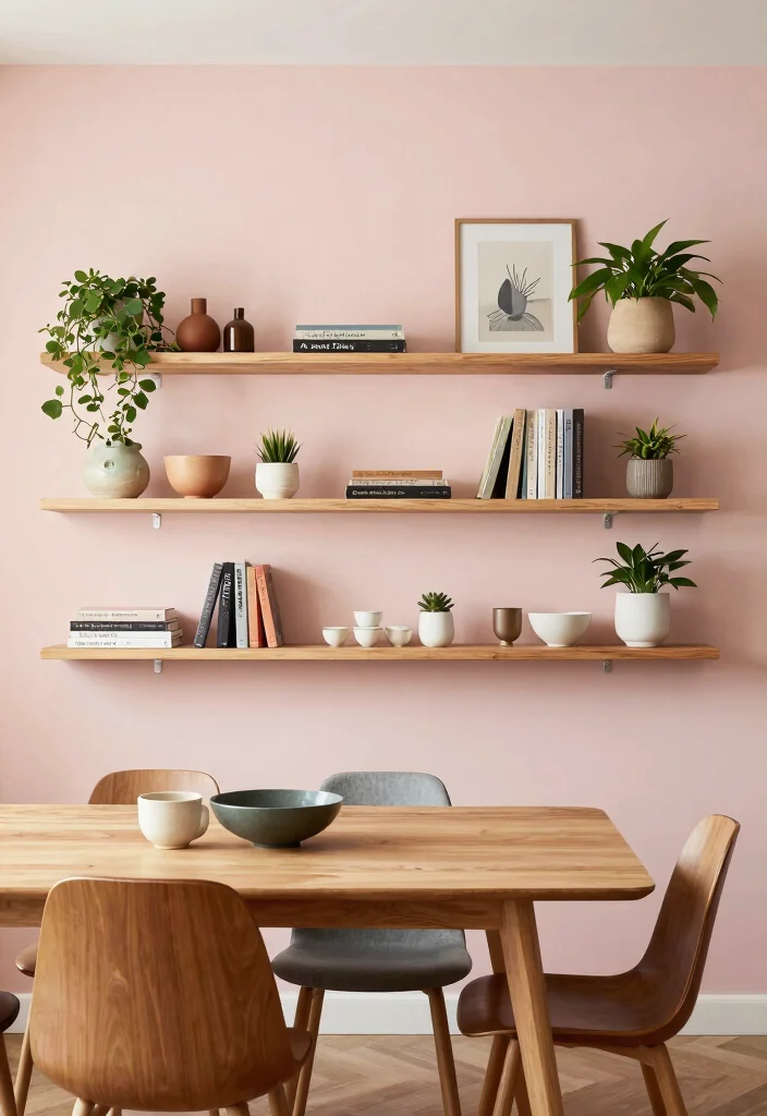 14 Large Dining Room Wall Decor Ideas for Statement Walls 8. Stylish Floating Shelves 0
