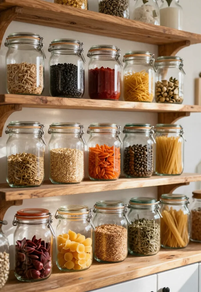 14 Large Kitchen Wall Decor Ideas for Empty Spaces 10. Colorful Glass Jars 0